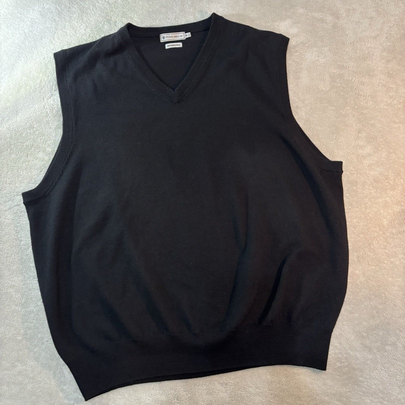 Peter Millar Sweater Men Sz Xl Black Vest 100% Merino Wool Quiet Luxury V-Neck